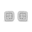 10K White Gold 1.0 Cttw Round and Princess Cut Diamond Composite Open Halo Stud Earrings (H-I Color, SI1-SI2 Clarity)