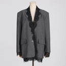 Lace-Panel Design Statement Long-Sleeve Structured Blazer For Women