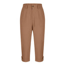 Womens Solid-color Buttoned Roll-up Capri Pants