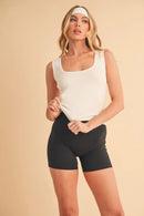 Aemi+Co Square Neck Wide Strap Tank with Side Step Hem
