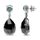 18K White Gold 1/5 Cttw Diamond with Pear Cut Sky Blue Topaz and Pear-Cut Black Onyx Gemstone Dangle Earring (G-H Color, SI1-SI2 Clarity)