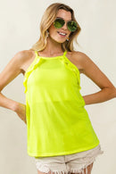 BiBi French Terry Knit Ruffled Detail Sleeveless Top