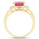 14K Yellow Gold Plated 4.01 Carat Glass Filled Ruby and White Diamond .925 Sterling Silver Ring