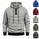 Mens Loose-Fit Striped Hoodie With Three Buttons