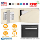 Unisex PU Leather Wallet RFID Blocking Slim Bifold Credit Card Holder with Money Clip
