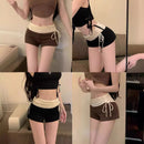 Pleated High Waist Drawstring Casual Shorts