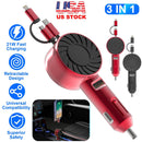 21W 3 In 1 Retractable Car Charger Fast Car Charger Mini Car Phone Charger with USB Port Type-C Cable LT & Micro Cable Fit For IOS Phone 15/14/13 And