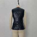 Black Single-Breasted Leather-Look Womens PU Leather Vest