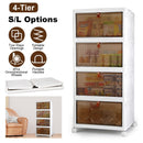 4-Tier Foldable Storage Bins with Lid Front Magnetic Door Collapsible Stackable Closet Organizer Containers with 4Pcs 360¡ Rotatable Wheels