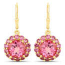 10.74 Carat Genuine Pink Topaz and Rhodolite Garnet .925 Sterling Silver Earrings