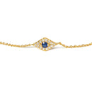 10K Yellow Gold Blue Sapphire and Diamond Accent Evil Eye Station Link Bracelet  (H-I Color, I1-I2 Clarity) - Size 7"