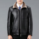Genuine Leather And Fur One-piece Overcoat With A Lapel Lined With Fleece For Extra Warmth