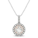 Round Shape Halo Diamond Pendant in 14k White and Rose Gold (1/2 cttw)