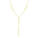14K Yellow Gold Lariat Necklace with Paperclip Chain Stations