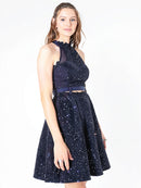 Say Yes to the Prom Juniors Rhinestone Applique Top, Navy, Size 13