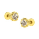 14K Yellow Gold Plated .925 Sterling Silver 1.0 Cttw Round Brilliant Cut Diamond Solitaire Milgrain Stud Earrings (K-L Color, I2-I3 Clarity)