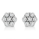 14K White Gold 1/2 Cttw Prong Set Round-Cut Diamond Flower Stud Earring (H-I Color, I1-I2 Clarity)