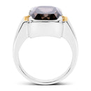 Two Tone Plated 5.51 Carat Genuine Smoky Quartz and White Topaz .925 Sterling Silver Ring