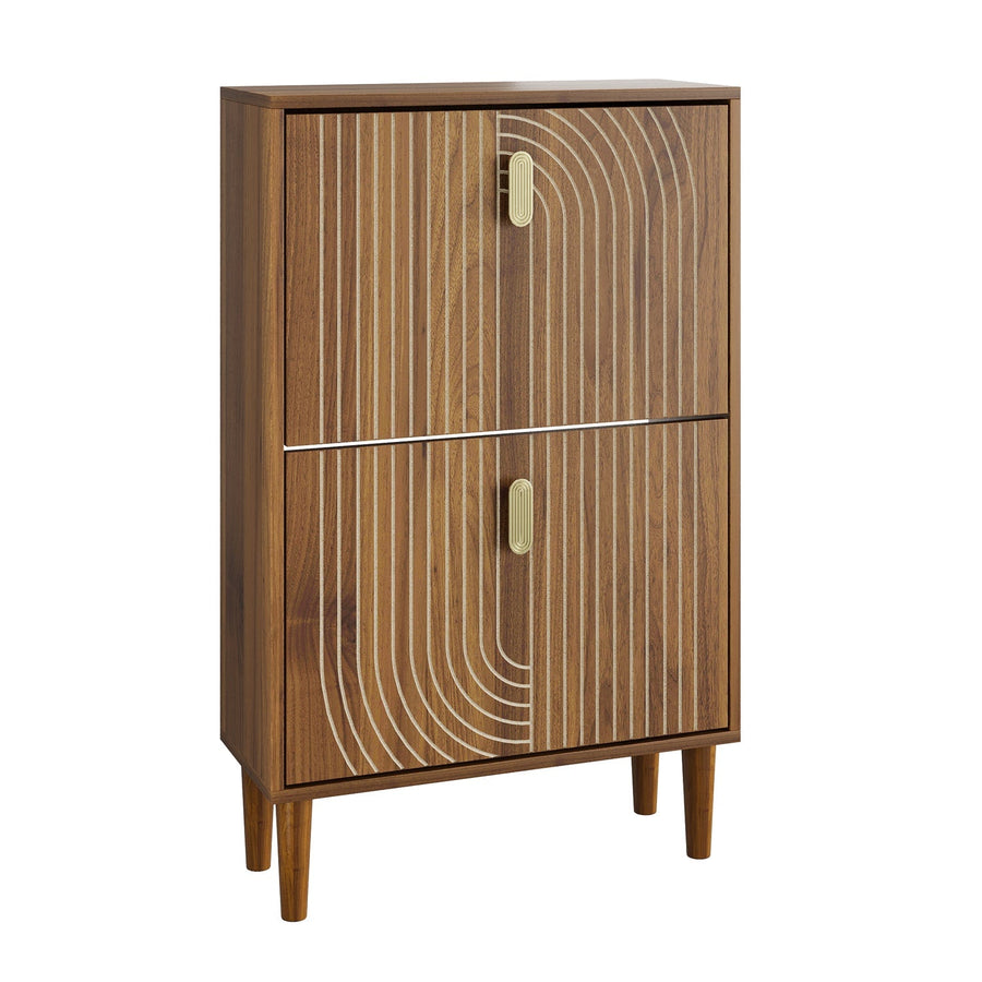 Slim Shoe Storage Cabinet with 2 Flip Drawers & Gold Handles