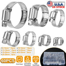 60Pcs Hose Clamp Set Stainless Steel Adjustable Worm Gear Assortment Pipe Tube Hose Clip Kit For Plumbing Automotive Mechanical