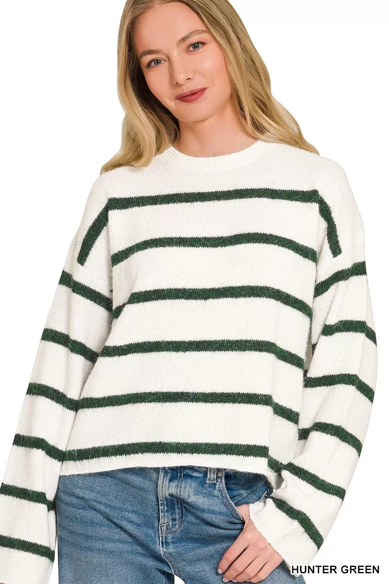 Zenana Wool Blend Striped Sweater