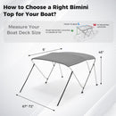 3-Bow Boat Bimini Top with Storage Boot - Gray