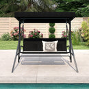 3-Person Porch Swing with Stand Outdoor Canopy Swing with Rattan Seat Back-Black