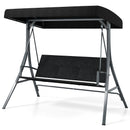 3-Person Porch Swing with Stand Outdoor Canopy Swing with Rattan Seat Back-Black