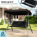 3-Person Porch Swing with Stand Outdoor Canopy Swing with Rattan Seat Back-Black