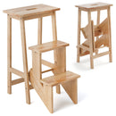 3-in-1 Rubber Wood 3 Tier Folding Step Stool Ladder Storage Shelf-Coffee
