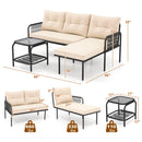 3-Piece L Shaped Patio Furniture Set PE Rattan Sectional Sofas-Beige