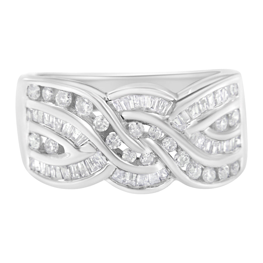 10K White Gold Diamond Bypass Ring (1 Cttw, H-I Color, I1-I2 Clarity) - Size 6-3/4
