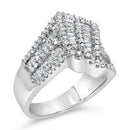 14K White Gold 1-1/2 Cttw Round and Baguette Diamond Bypass Cocktail Ring Band (H-I Color, SI1-SI2 Clarity) - Size 7