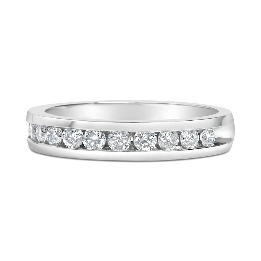 IGI Certified 1/2 Cttw Round Brilliant Cut Diamond 18K White Gold Channel Set Eternity Style Wedding Band Ring (H-I Color, I1-I2 Clarity) - Size 7