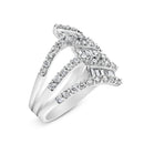18K White Gold 1 3/4 Cttw Diamond Multi Crossover and Split Shank Cocktail Ring