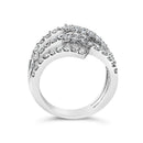 18K White Gold 1 3/4 Cttw Diamond Multi Crossover and Split Shank Cocktail Ring