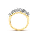 14K Yellow Gold 1.0 Cttw Round and Baguette Diamond Multi-Row Band Ring