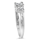 10K White Gold 1/2 Cttw Brilliant & Baguette Cut Diamond 3 Stone Design with 3 Square Clusters Engagement Ring (H-I Color, SI2-I1 Clarity) - Size 6-3/4