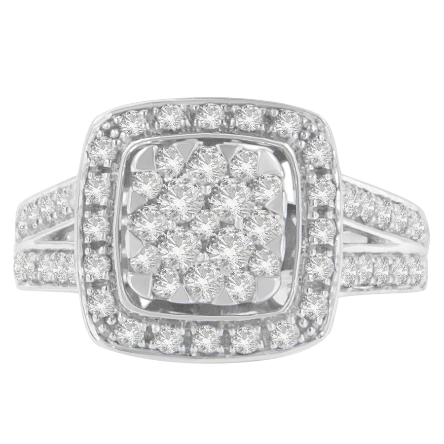 10K White Gold Diamond Cluster Ring (1 Cttw, H-I Color, SI2-I1 Clarity) - Size 6-1/2
