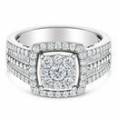 10K White Gold Diamond Cluster Ring (1 Cttw, H-I Color, I1-I2 Clarity) - Size 6-3/4