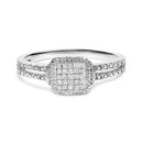 .925 Sterling Silver 1/4 Cttw Princess-cut Diamond Composite Ring with Beaded Halo (H-I Color, SI1-SI2 Clarity) - Size 7
