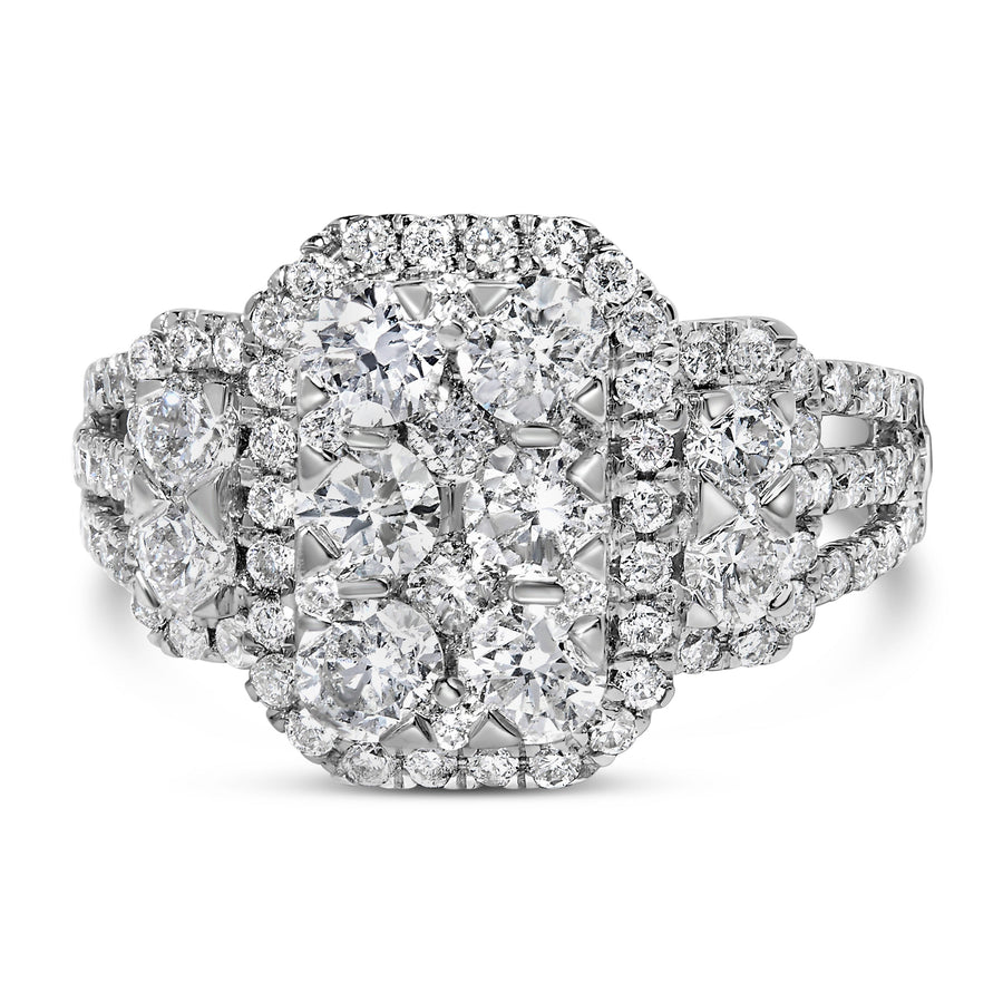 14K White Gold 2 1/4 Cttw Diamond Cocktail Cluster Ring (G-H Color, SI2-I1 Clarity) - Size 7