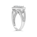 .925 Sterling Silver 1/3 Cttw Invisible Set Princess-Cut Diamond Rhombus and Beaded Halo Ring (H-I Color, SI1-SI2 Clarity) - Ring Size 7