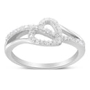 .925 Sterling Silver 1/8 Cttw Diamond Open Heart Leaf Curvy Bypass Accent Fashion or Promise Ring (I-J Color, I2-I3 Clarity) - Size 6