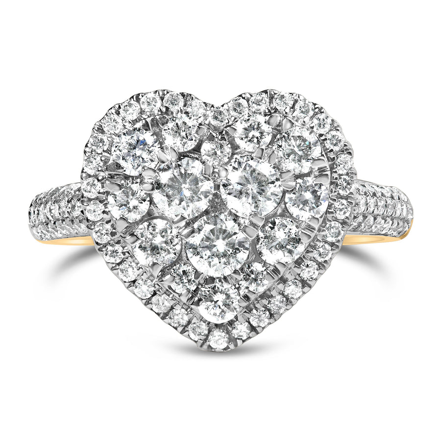 14K Yellow Gold 1 1/2 Cttw Diamond Heart Shaped Composite Ring (H-I Color, SI2-I1 Clarity) - Ring Size 7