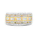 10K White and Yellow Gold 1.00 Cttw Baguette and Round cut Diamond Art Deco Multi-Row Ring Band (I-J Color, I1-I2 Clarity) - Ring Size 7