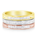 10K Yellow, White and Rose Gold over .925 Sterling Silver 5/8 Cttw Diamond Channel-Set Stackable Band Ring Set (H-I Color, I1-I2 Clarity) - Size 6 3/4