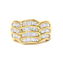 14K Yellow Gold 1-1/3 Cttw Baguette Diamond Wave Design Band Ring