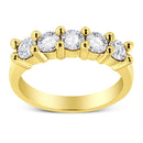 14K Yellow Gold Plated .925 Sterling Silver 1.0 Cttw Shared Prong-set Round Diamond 5 Stone Band Ring (J-K Color, I1-I2 Clarity) - Size 7