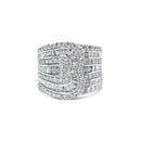 10K White Gold 2 1/2 Cttw Round and Baguette-Cut Diamond Multi-Row Bypass Ring (J-K Color, I2-I3 Clarity) - Ring Size 7